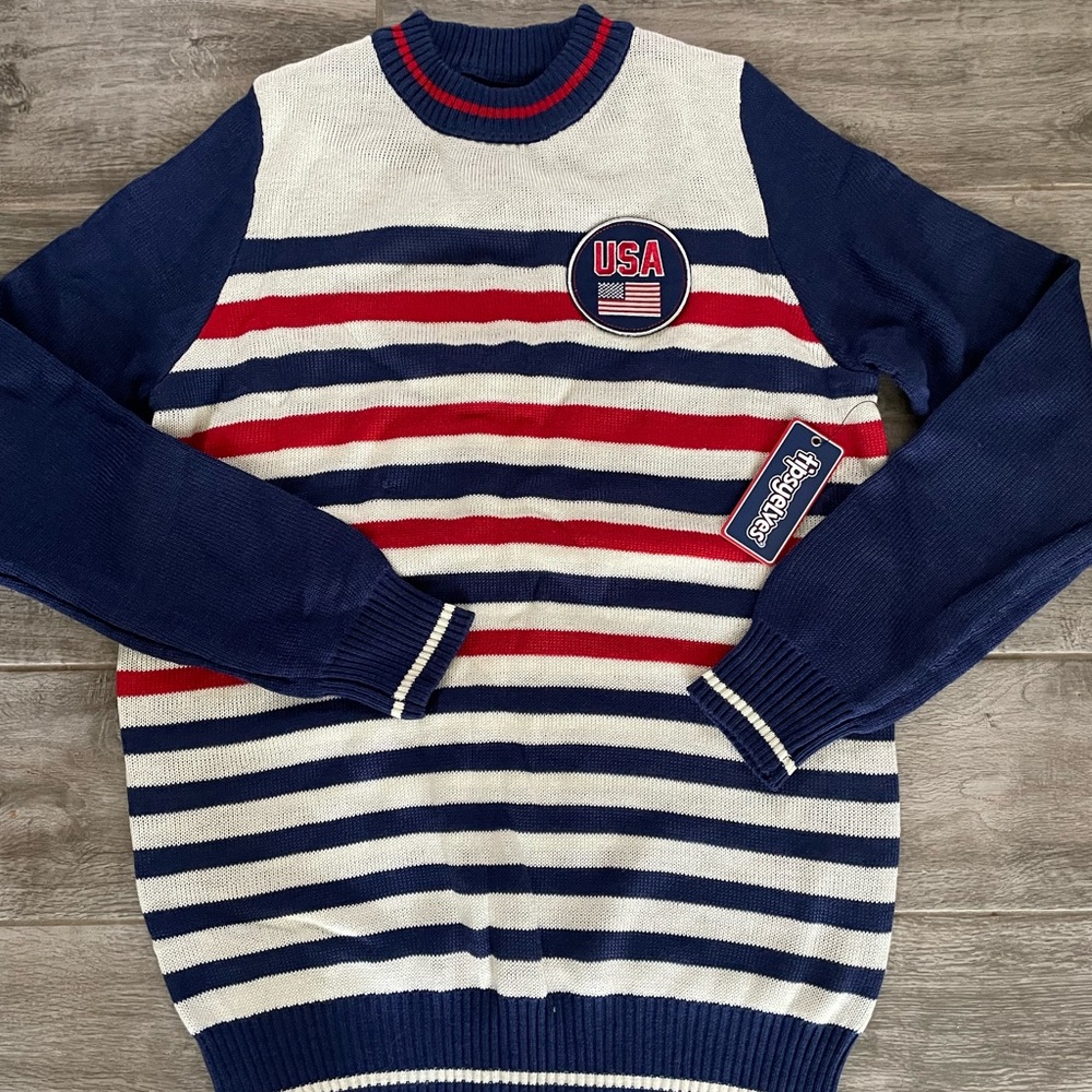 Tipsy Elves Men’s Sz S USA Red White Blue Knit Sweater